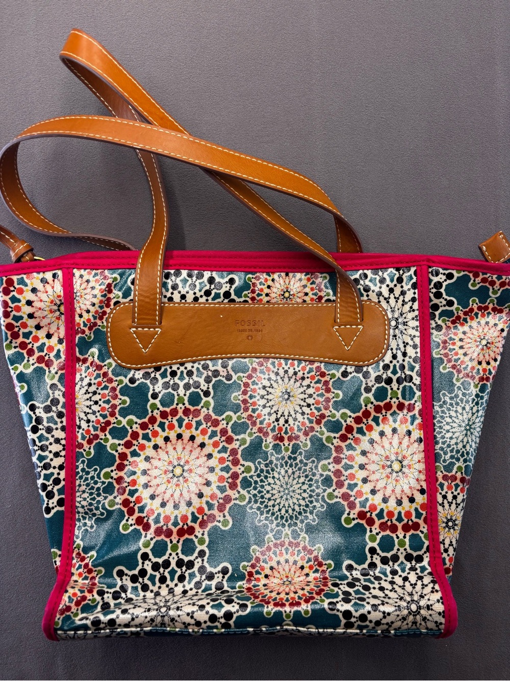 Fossil Geometry Prints Keyper Coated Canvas Shoulder Tote